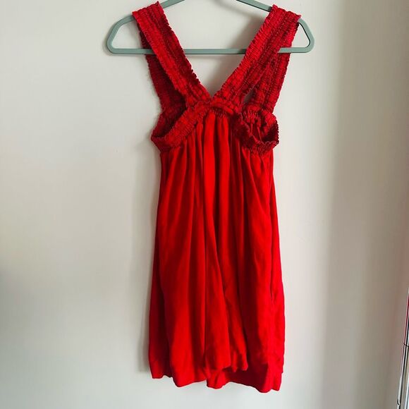 EVERLANE Smocked Linen Dress in Red Size Medium Adjustable Fit - Picture 8 of 11